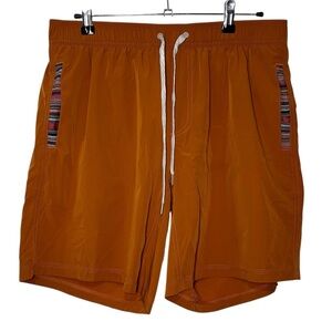 Wowie Nomad Shorts Men Large Burnt Orange Aztec Trim Drawstring Chino Outdoor 7”